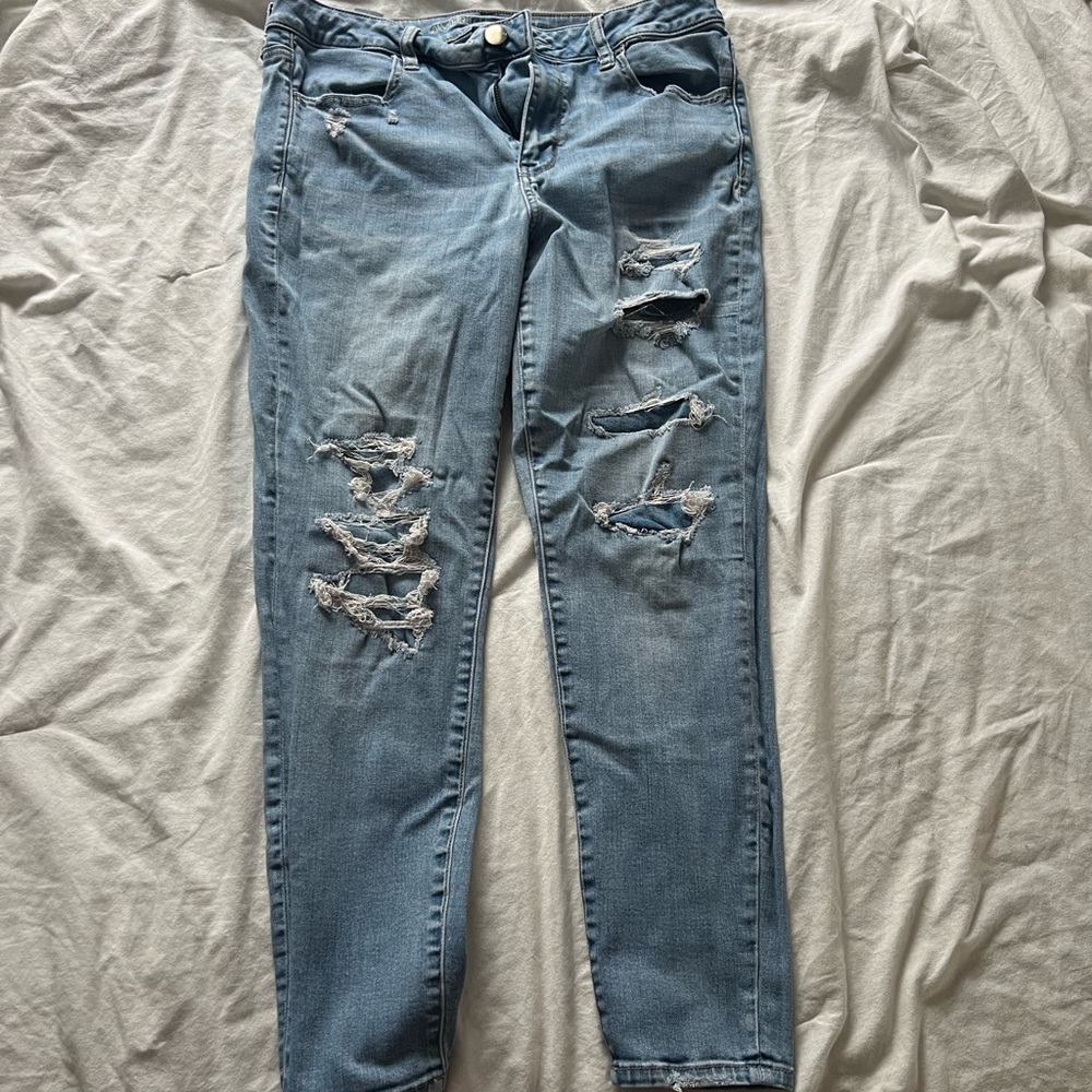American Eagle Outfitters Light Blue Ripped Skinny Jeans